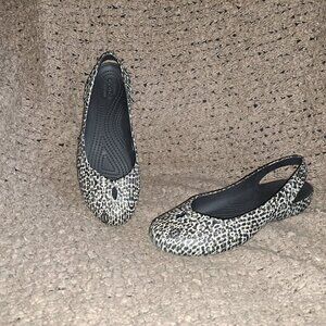 CROCS-Olivia II-Black Patterned Slip On Slingback Ballet Flats-Sz 7-Near Mint